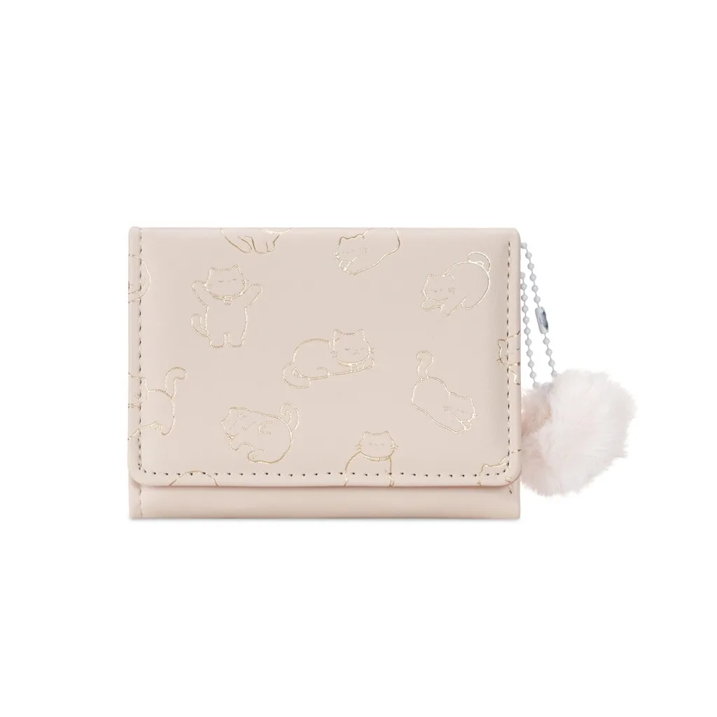 Large Capacity Cat Pattern Wallet Women's Small Tri-fold Purse PU Leather Multi-Card Organizer Portable Clutch Money Bag