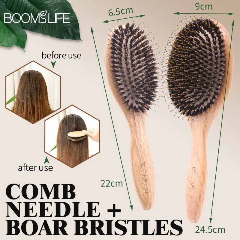 Boar Bristle Hair Brush Women  Scalp Massage Brush Wood Comb For Hair Detangling OAK Wooden Hair Brush Barber