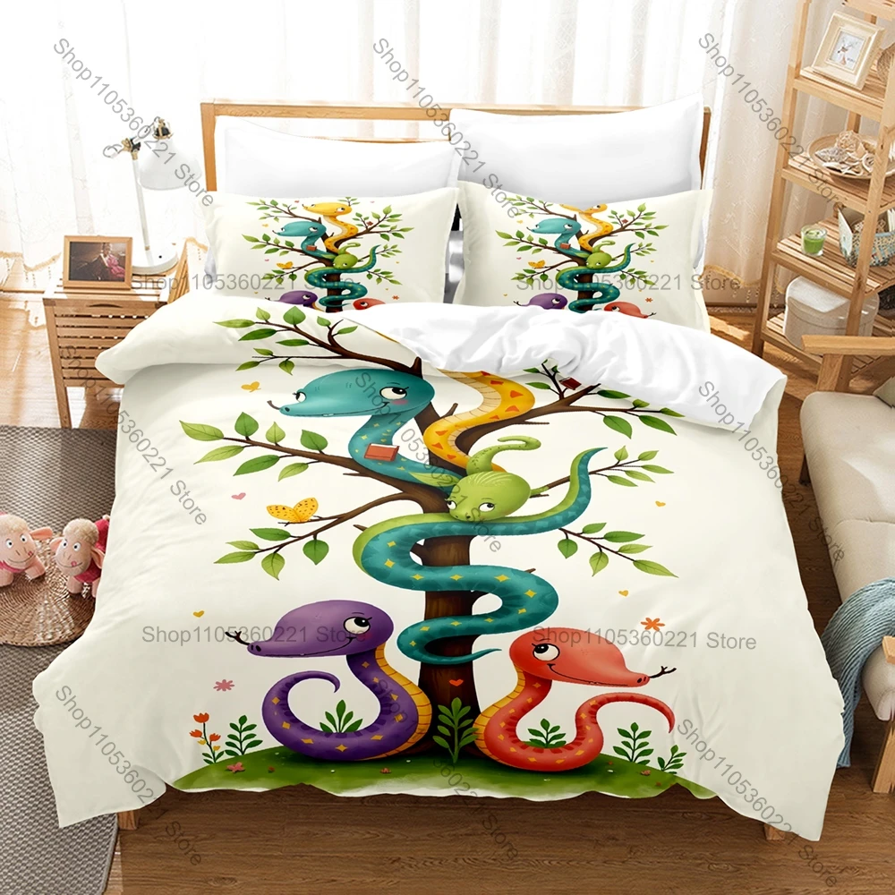 Cool 2026 Kawaii Snake Three Piece Bedding Set Luxury Comforter Set with Queen King Size Cool Two pillowcase Kpop pościel 200x24
