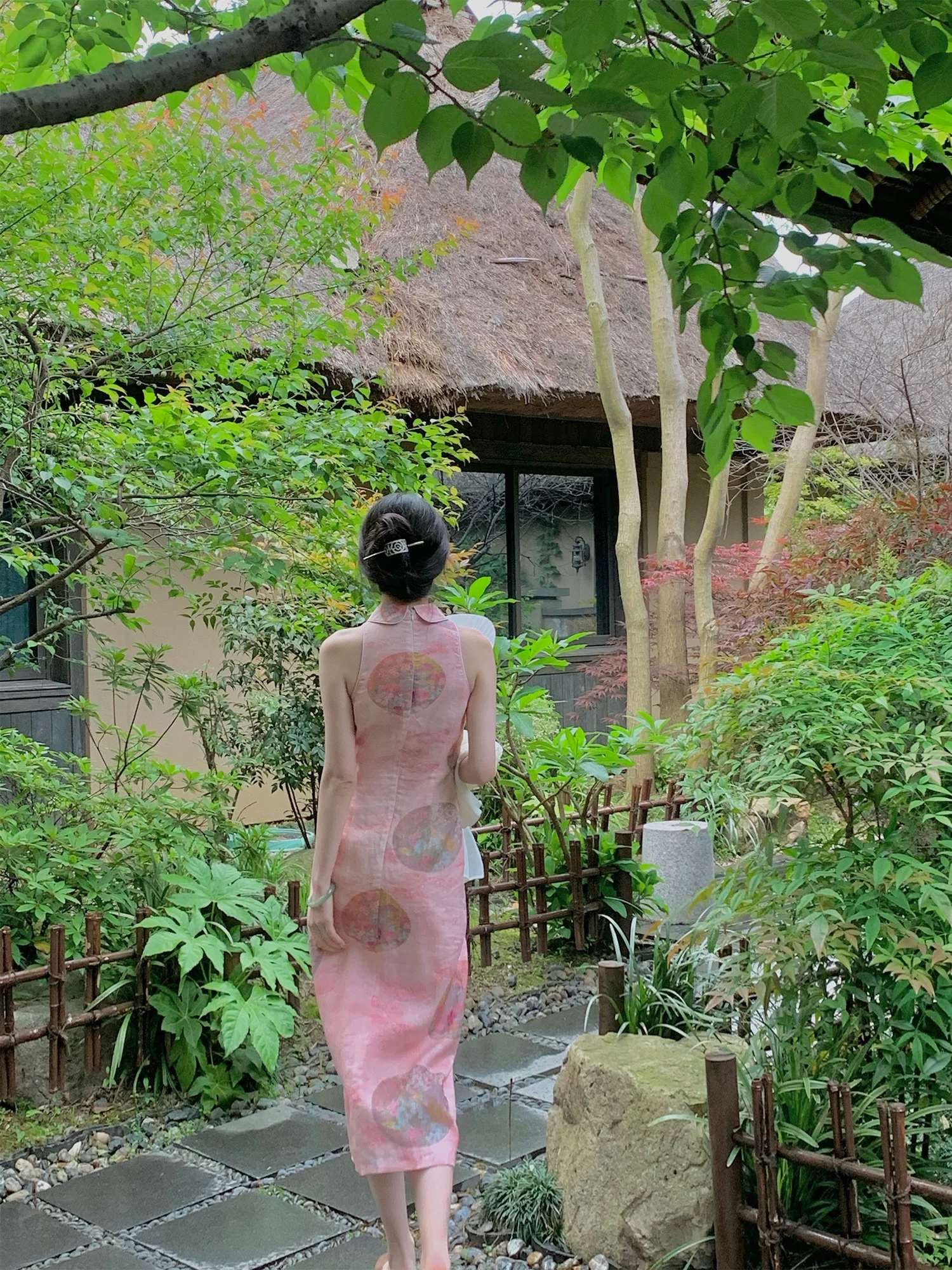 

Розовая шелковая хлопковая блузка с отложным воротником в традиционном китайском стиле, современная, элегантная, летняя, модная, женская.