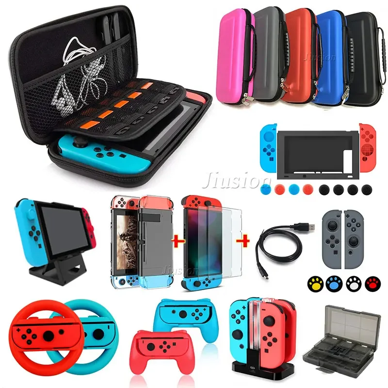 

Для Nintendo Switch, комплект игровых аксессуаров, жесткий чехол, дорожная сумка для хранения, Nintendo Switch Joy-Con, защитная пленка для экрана