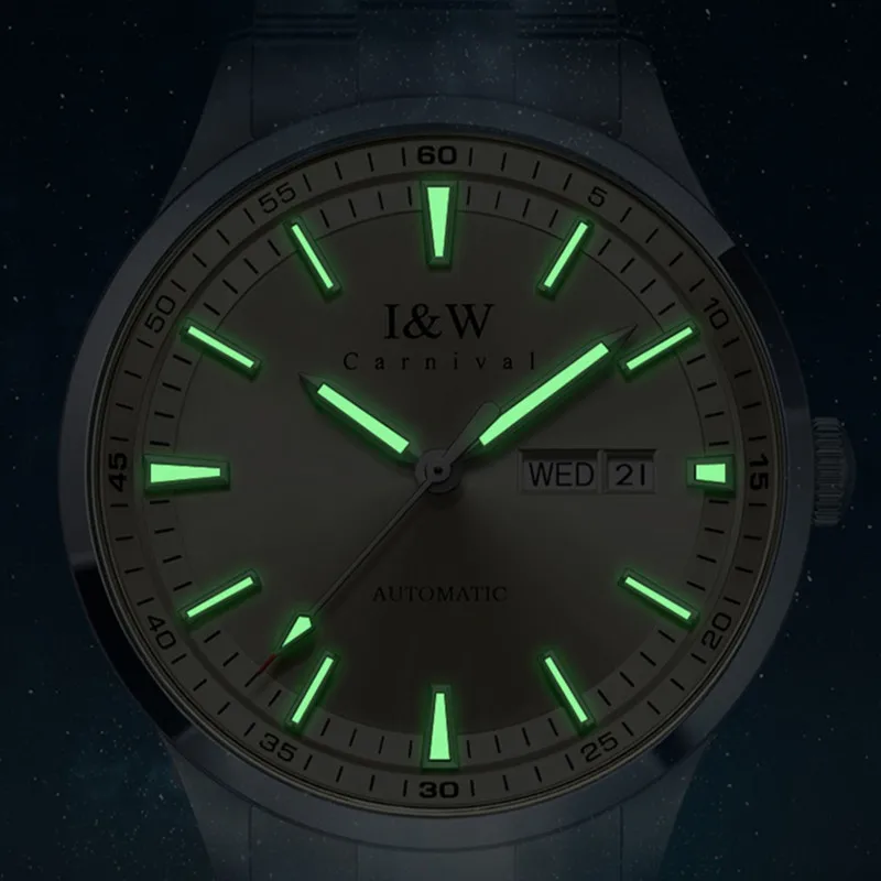 Luxury Brand I&W CARNIVAL Japan MIYOTA Automatic Mechanical Sapphire Men\'s Watches Luminous Waterproof Dual Calendar Clock 622G