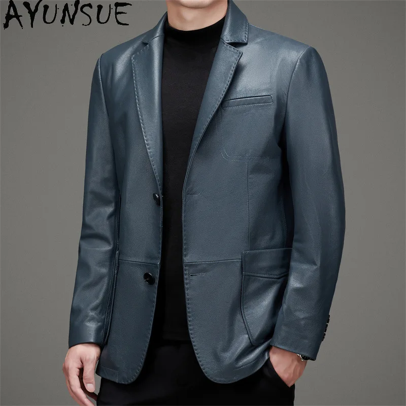 AYUNSUE Real Cow Leather Jacket for Men Real Leather Jackets High Quality Men Clothing Spring Autumn Jackets Chaquetas Hombre