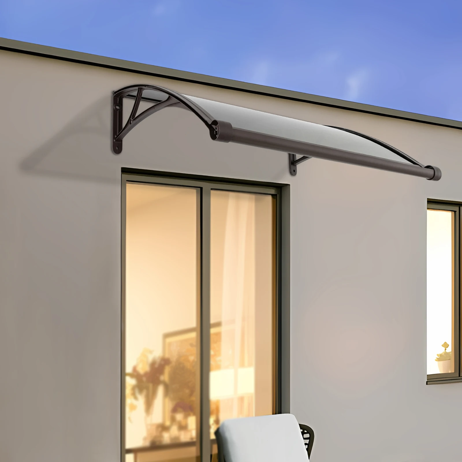 مظلة باب النافذة القابلة للسحب - حماية من أشعة الشمس فوق البنفسجية لفناء الشرفة، مظلة معلقة على الحائط مع مزراب الصرف #3
