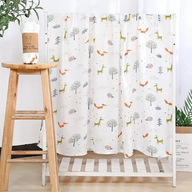 Baby Bath Towel Cute Soft Two Layer Gauze Infant Stroller Cover Baby Muslin Swaddle Wrap Cotton Beach Shower Blanket 120x110cm