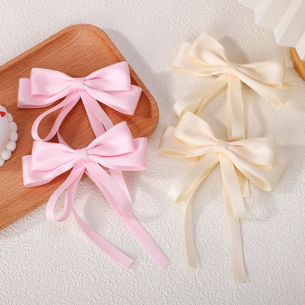 2 ชิ้น 4.3 นิ้วคุณภาพสูงสตรี Double Layer ริบบิ้น Bowknot ผมคลิป Headwear Hairgripes Elegant พู่หางม้า Hairclip ของขวัญ