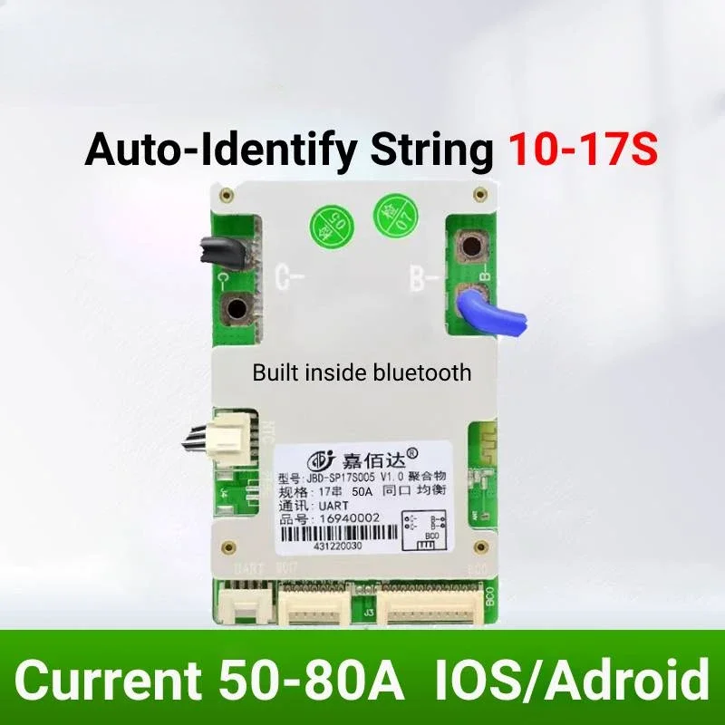 JBD Smart BMS 10S 12S 13S 14S 16S 17S LifePo4 BMS 20A 40A 50A 60A 80A 36V 48V Liithium Battery Bms Balance Board Built-in BT