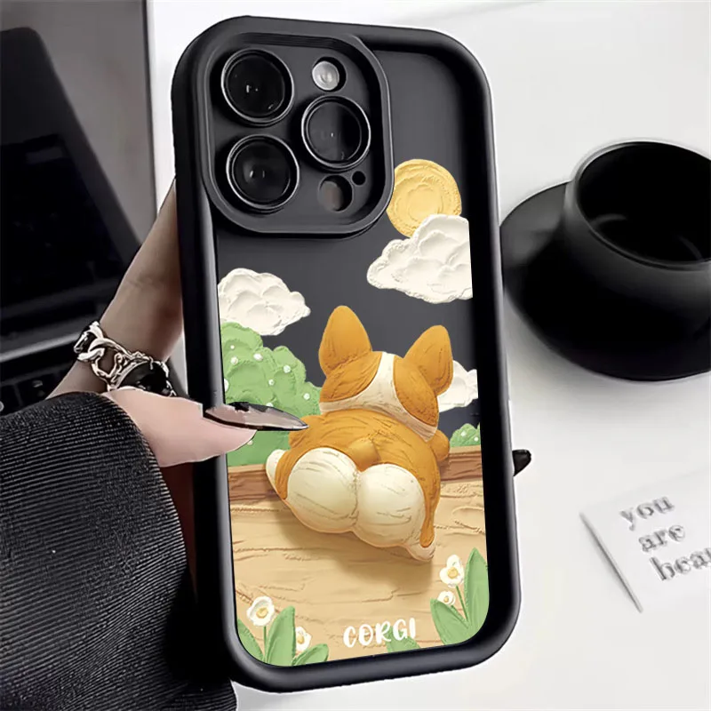 Cute Cartoon Corgi Dog Silicone Phone Case For iPhone 16 14 Pro Max Cases iPhone 11 12 13 15 XS X 7 8 Plus Shockproof Soft Cover