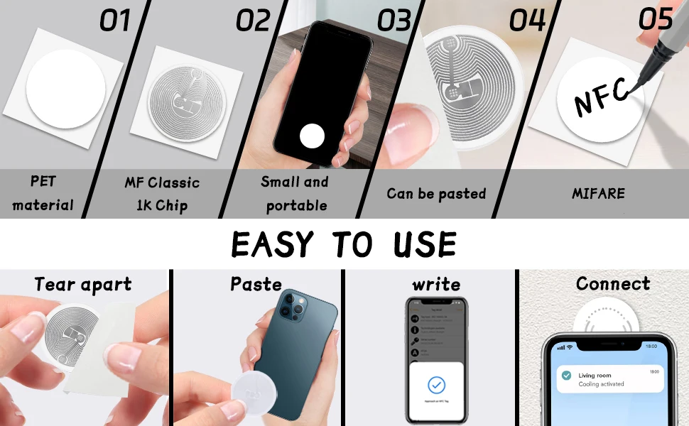 5/10/20 Stück IC CUID Android App MCT Modify 13,56 MHz UID veränderbar 1K S50 Tags Karte selbstklebender Aufkleber Schlüsselanhänger Block 0 beschreibbar – Detail 4