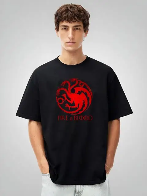 Game of Thrones Y2k Short Sleeves Classic Oversized Unisex Streetwear Trendy Cotton Graphic Print Crew Neck Streetwear Trendy