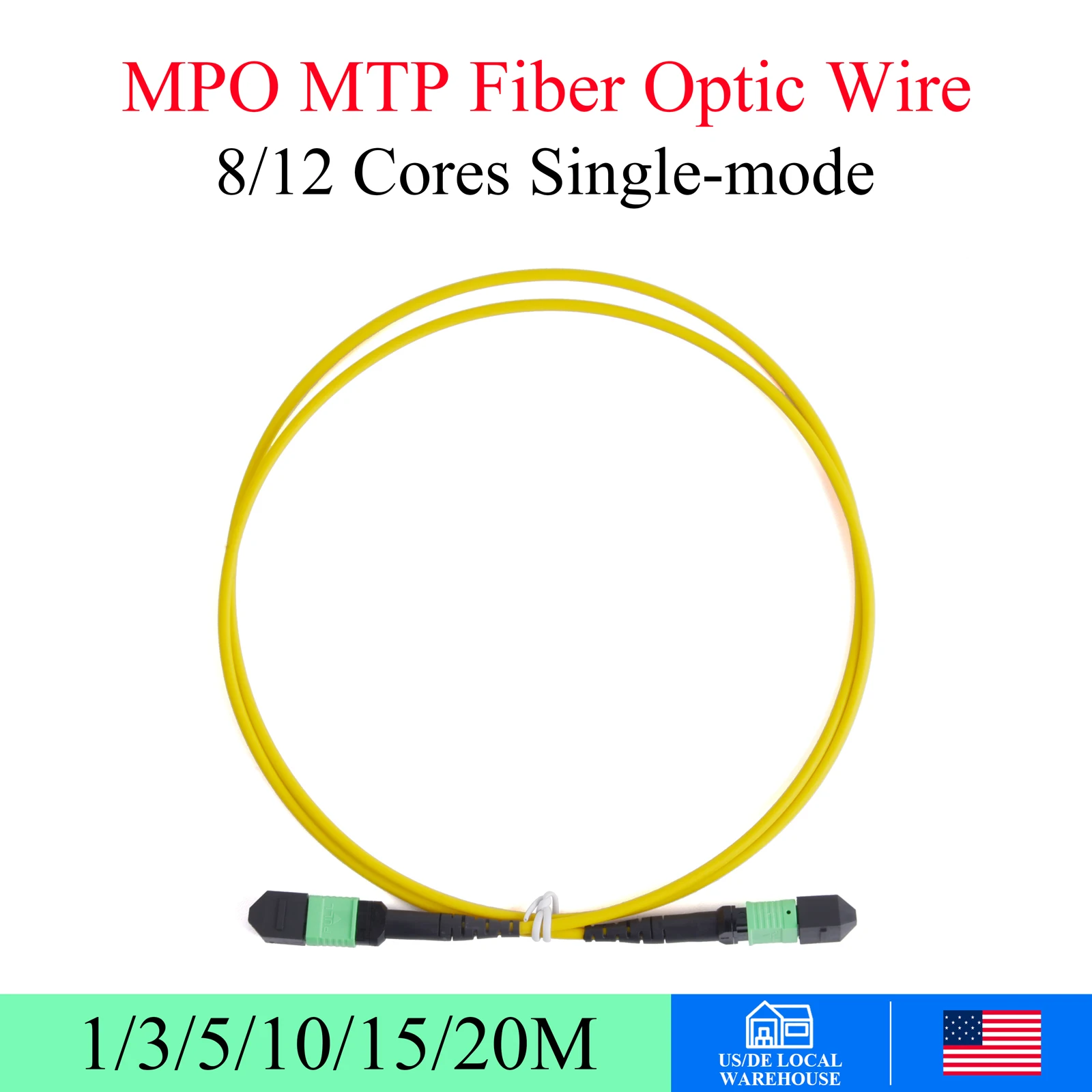 US 40G MPO/PC Single-Mode Fiber Patch Cable, 12 Cores APC/UPC Female to Female, Type B Flat Head, 1/3M Optical Cable