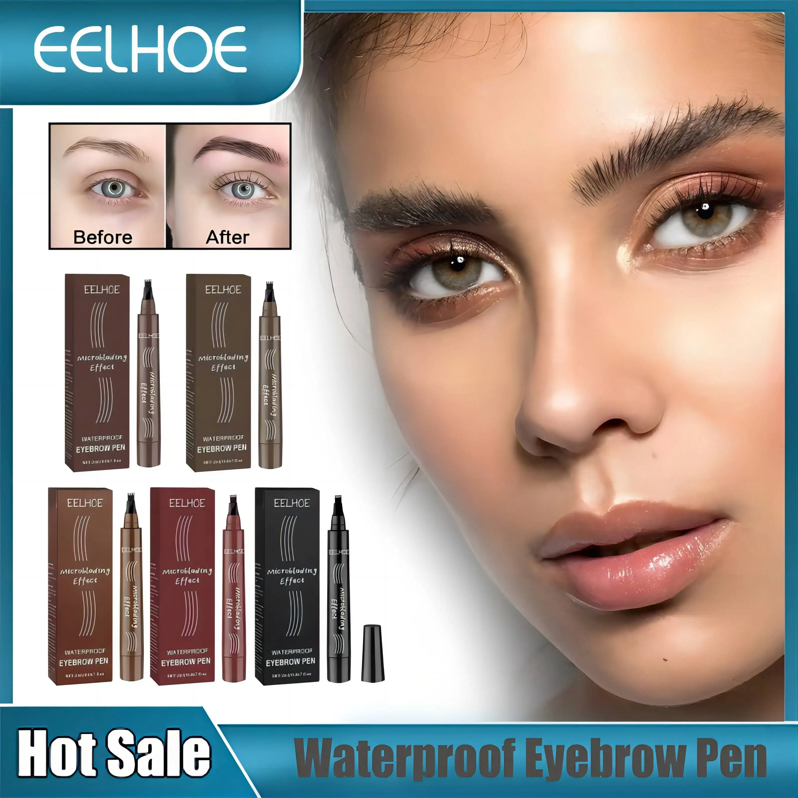 

4 Fork Tip Eyebrow Tattoo Pen Makeup Long Lasting Waterproof 5 Colors Natural Dark Brown Liquid Brow Pencil Microblade Cosmetics