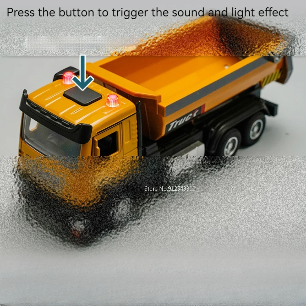 1/32 Scale Car Model Toy Dump Truck with Excavator Doors Opened Sound Light Alloy Engineering Vehicle Models for Child Presents