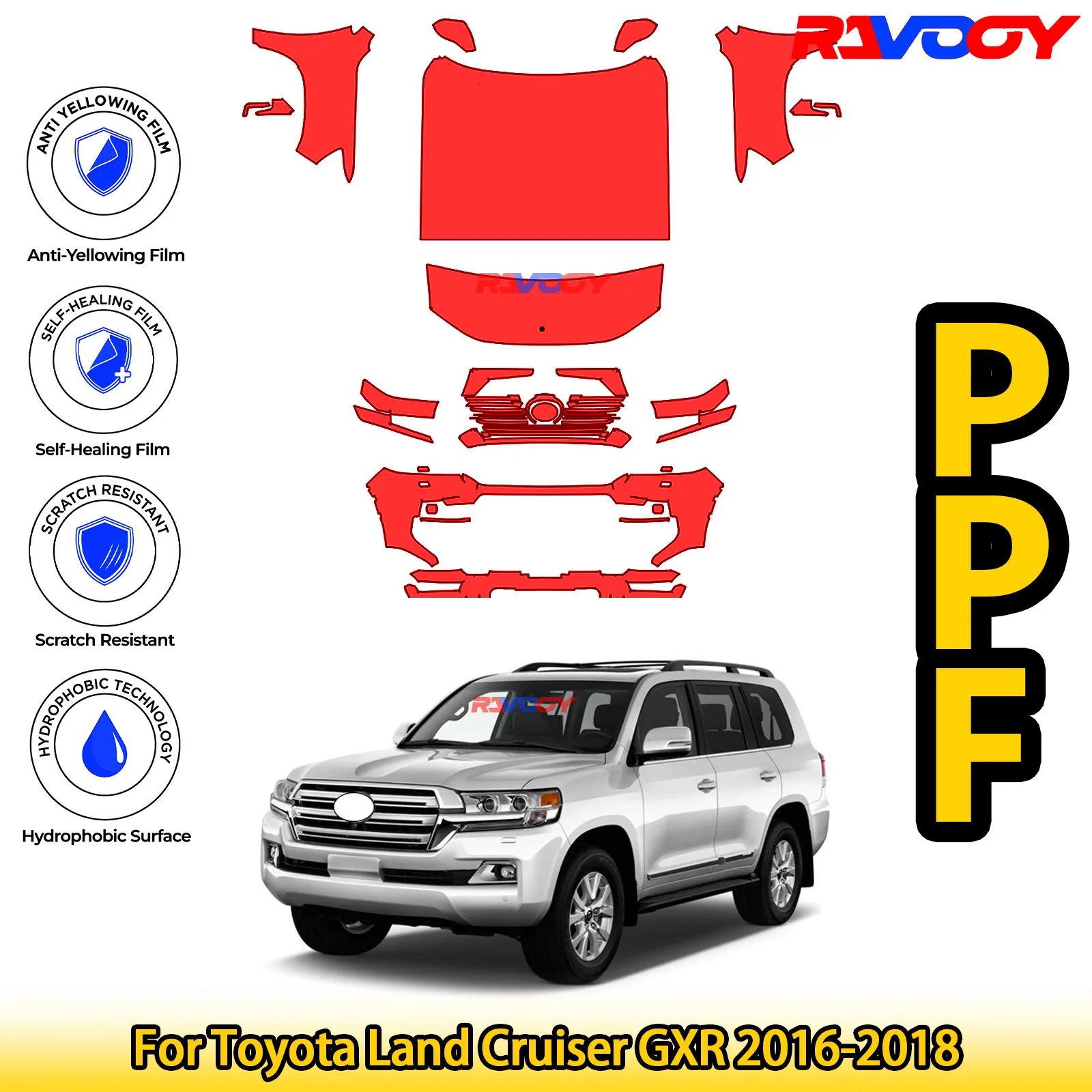 

For Toyota Land Cruiser GXR 2016-2018 Glossy Matte Black Precut front PPF Kit Paint Protection Film