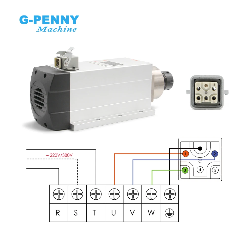 G-Penny 6kw Air Cooled Spindle Motor 4pcs Ceramic Ball Bearings ER32 300Hz 220v / 380v With Mounting Flange 0.01mm Accuracy