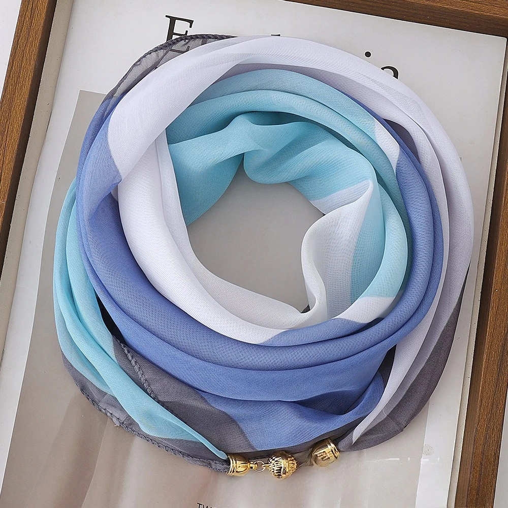 Chiffon Color Block Magnetic Snap Summer Lightweight Sun Protection Scarf Women's Small Neck Scarf Square Scarf Elegant Silk
