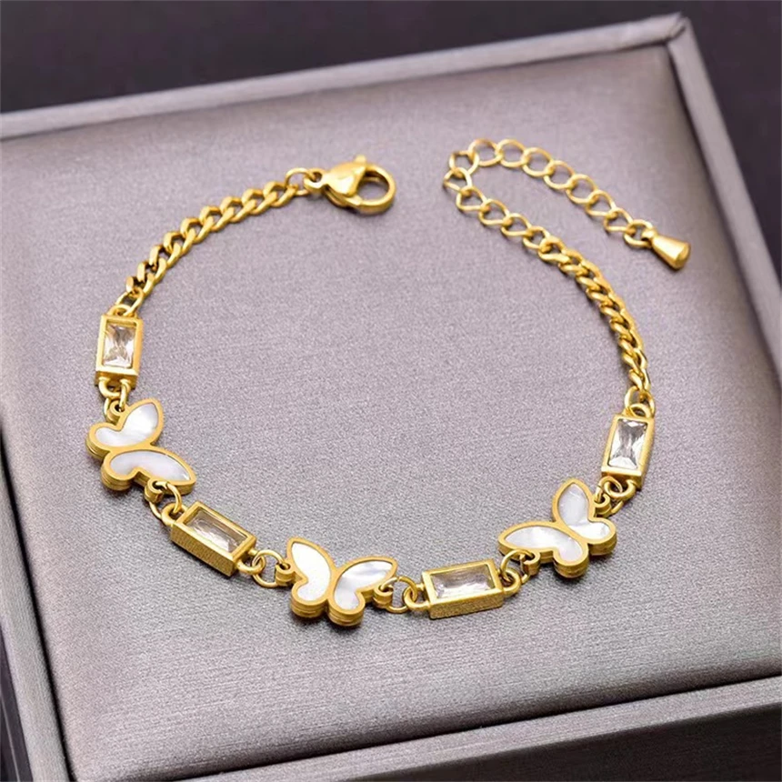 316L Stainless Steel Simplicity New Natural Seashells Butterfly Charm Chain Bracelets For Women Fashion Fine Jewelry Gift N19