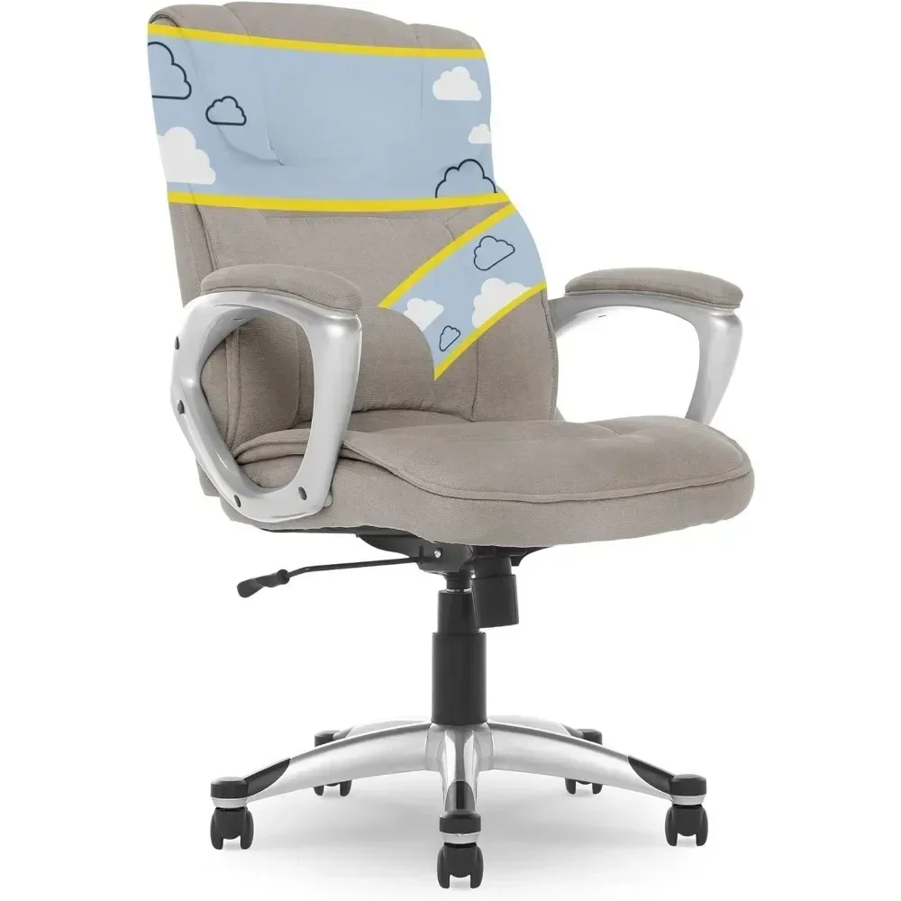 Silla de oficina ergonómica, tapizada por ordenador, almohadas corporales en capas, zona Lumbar contorneada, microfibra, Base negra