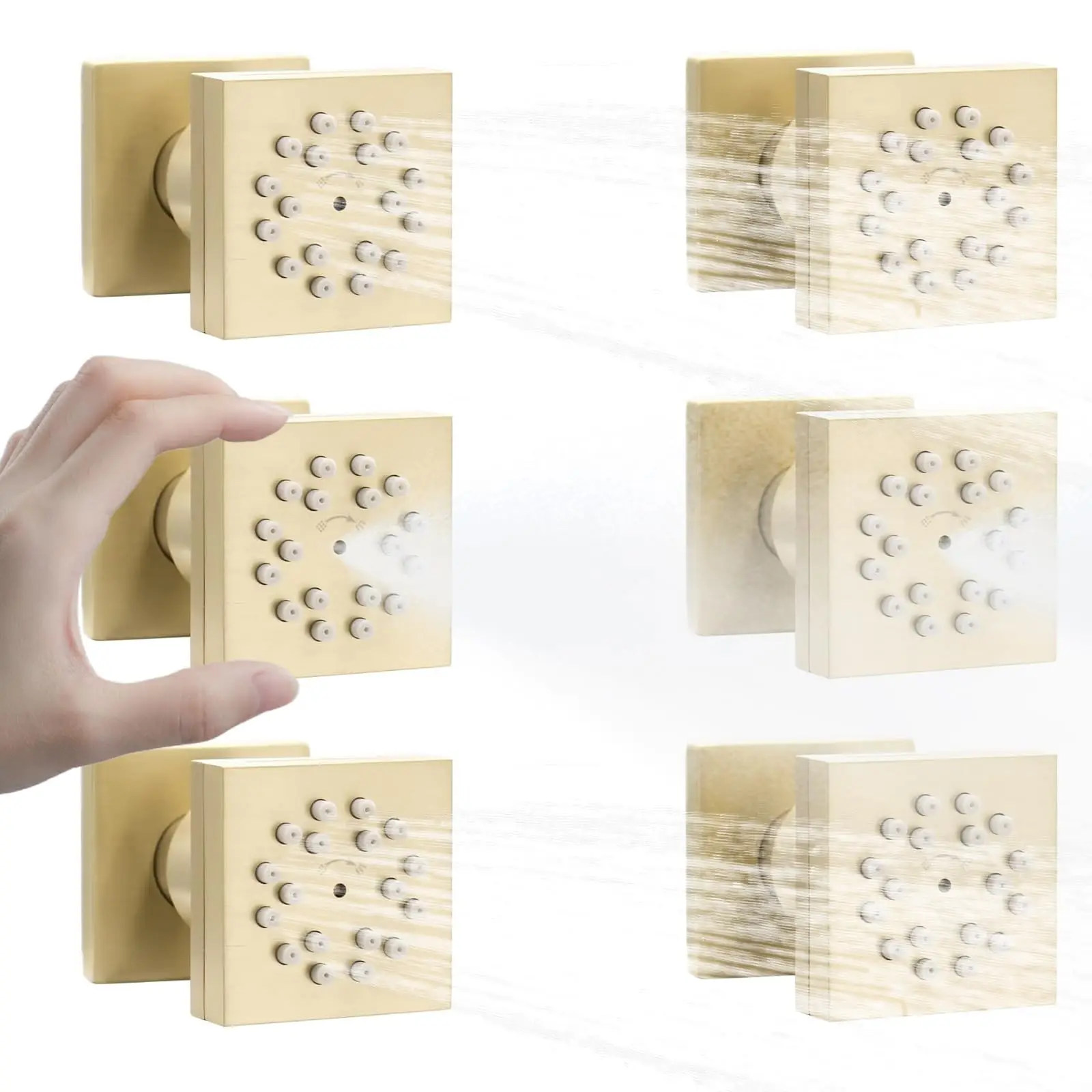 

6-Piece Brushed Gold Square Shower System, 2-Function Side Spray Panel With Adjustable Arm, Luxury Bathroom Set For Hotel/SPA