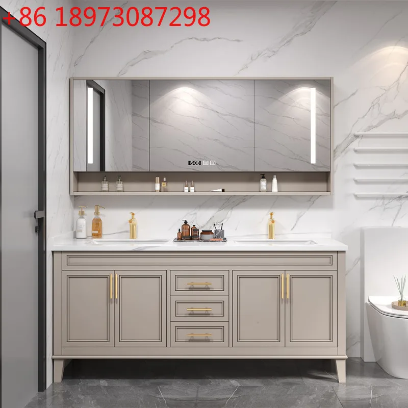 

American light luxury bathroom mirror cabinet combination rock slab solid wood bathroom bathroom washbasin cabinet