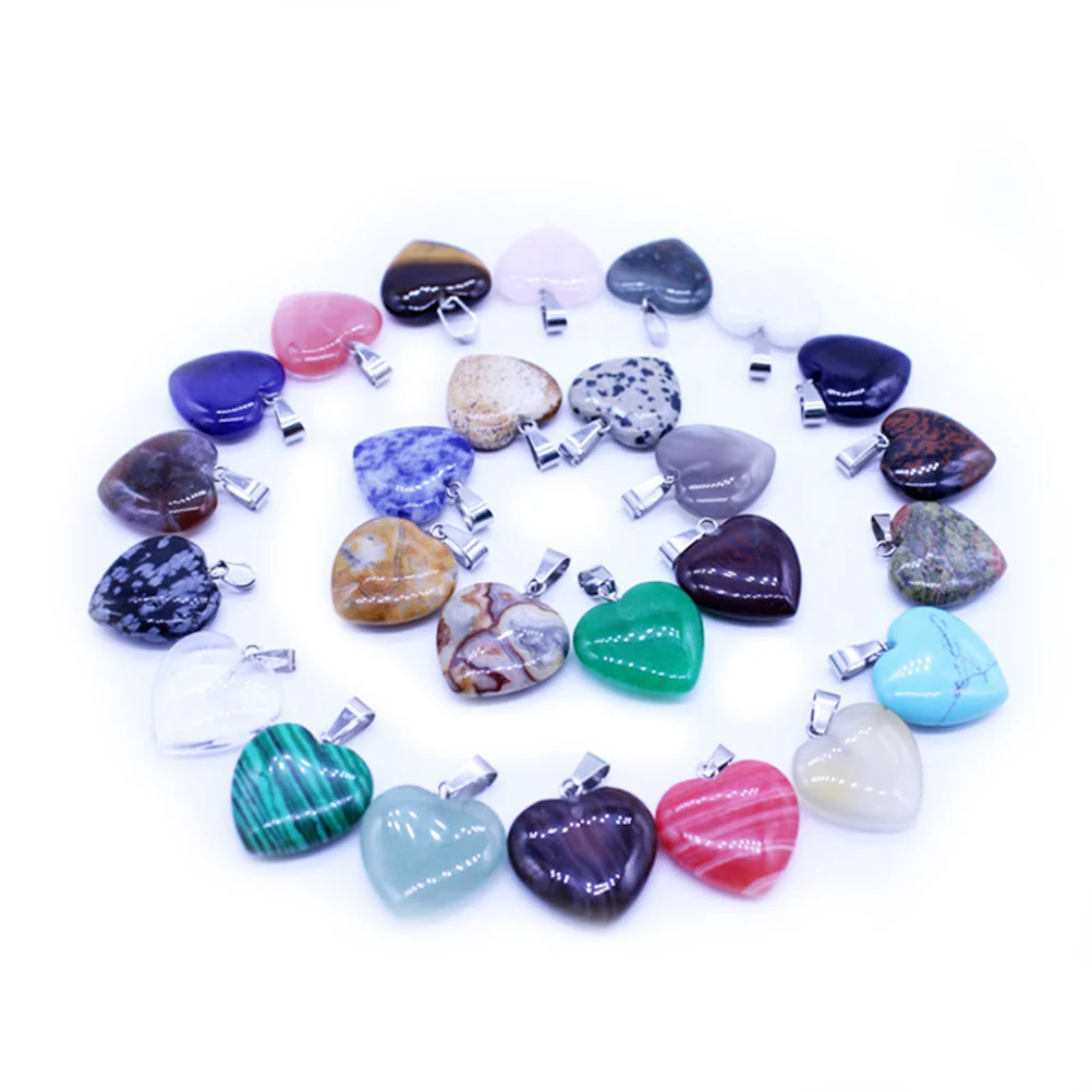 

20 Pcs Charm Necklace Heart Pendant Natural Stone Hangings Heart-shaped Jewelry Making Accessories Pendants