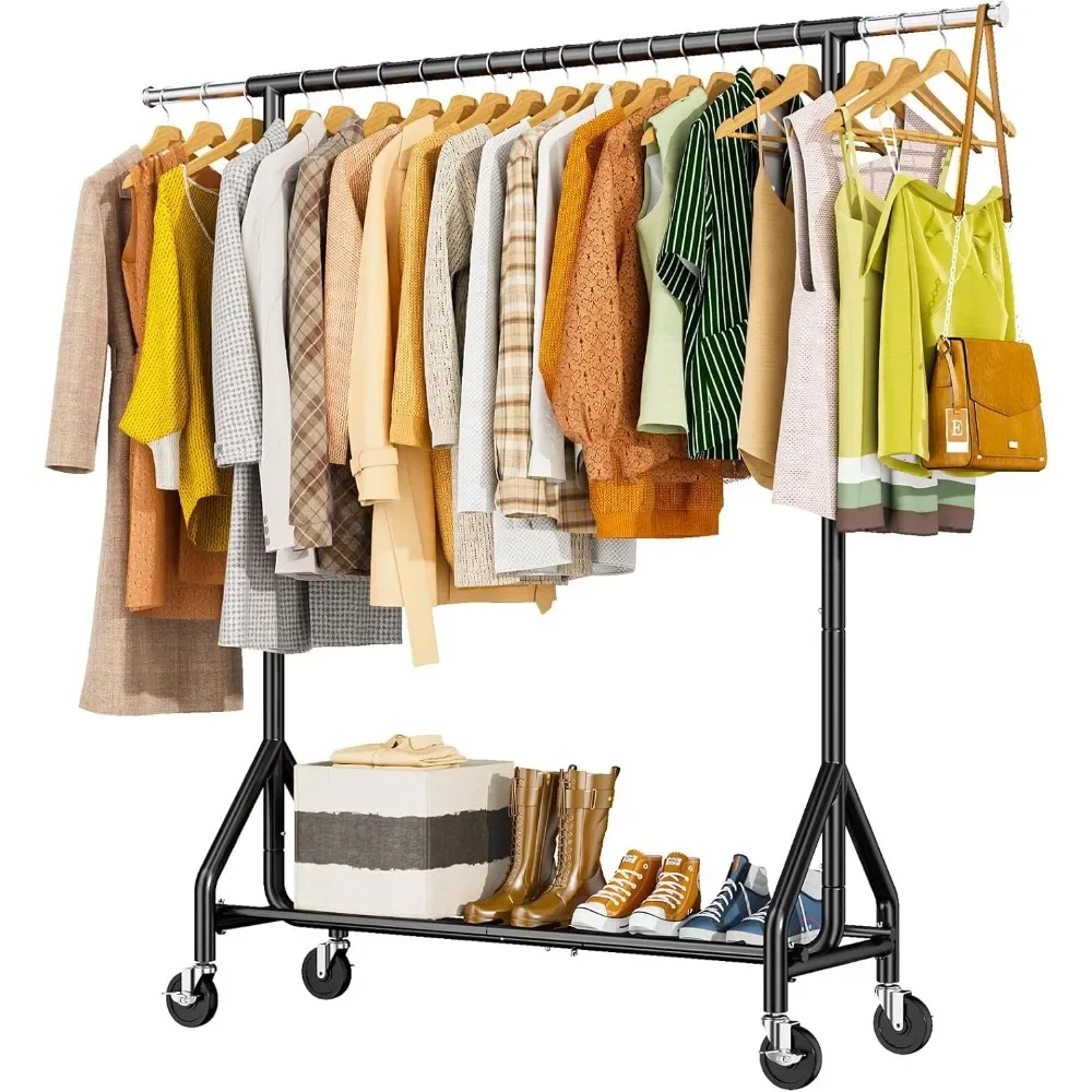 

Heavy Duty Clothes Rack Load 450 LBS, Metal Garment Rack, Standing Rolling Clothing Rack for Hanging Clothes with Sturdy Wheels