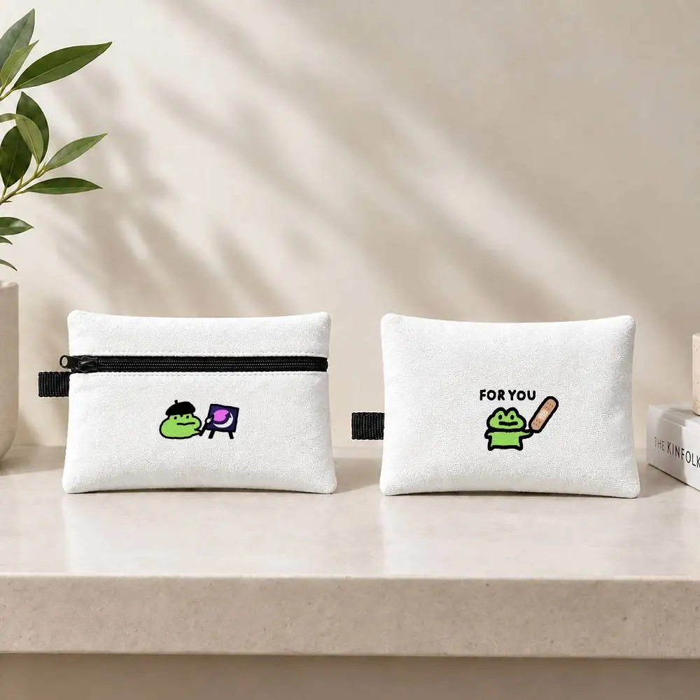 Hello Fric Cartoon Frog Waterproof Zippered Coin Purse – Lightweight Hanging Wallet For Coins ID Cards