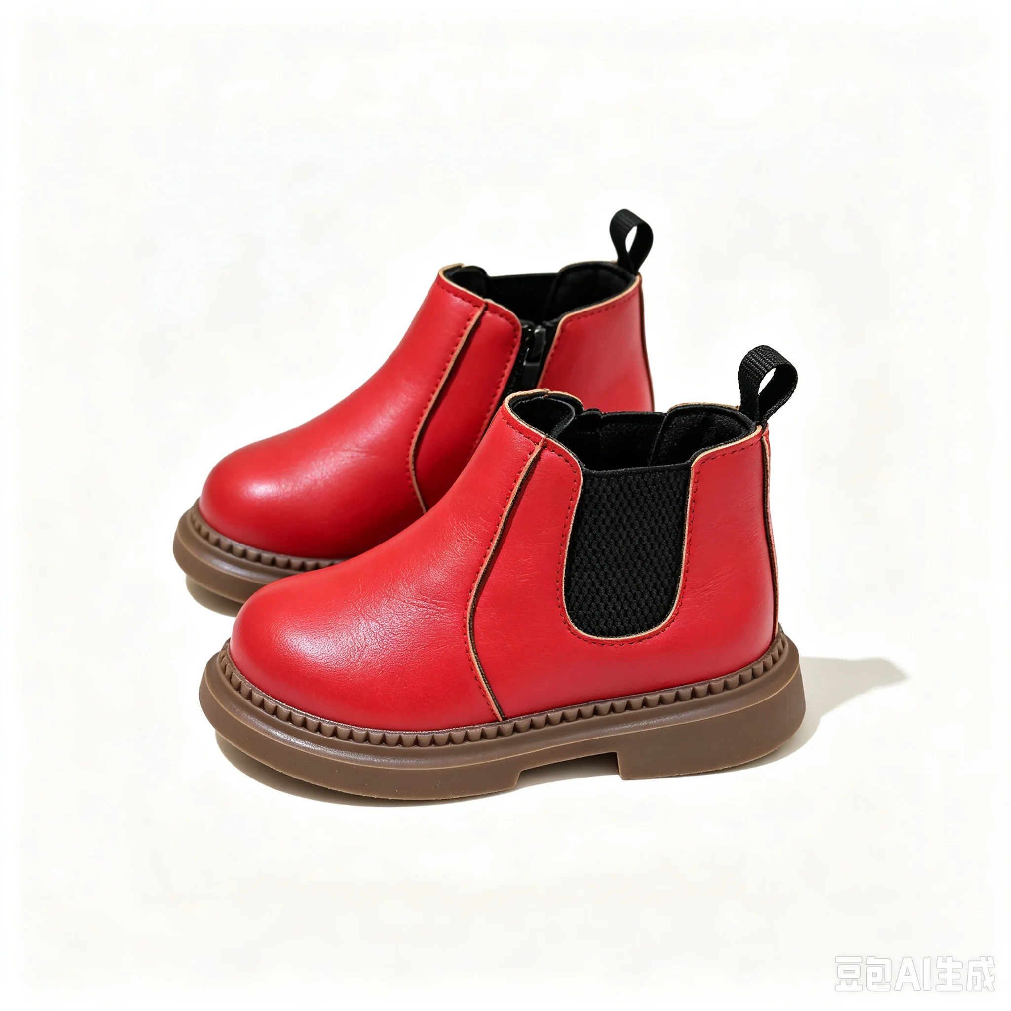 COMFY KIDS Kids Red Smooth PU Ankle Boots Boys Girls Side Zipper Elastic Panels Platform Daily Children Casual Short Boots