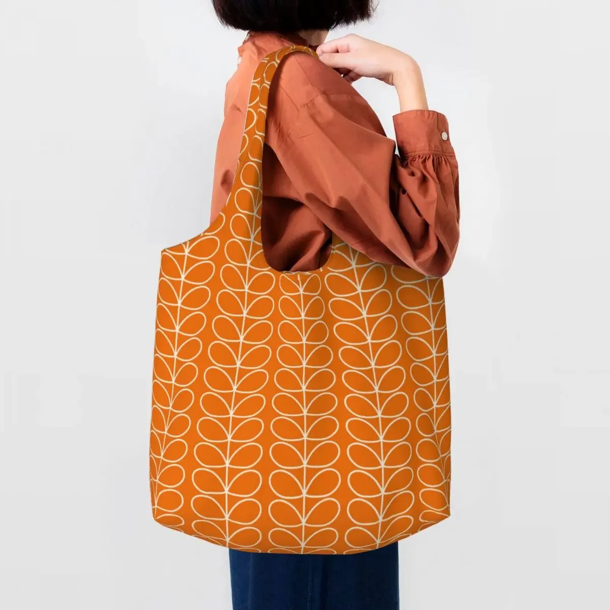 

Custom Orla Kiely Linear Stem Persimmon Groceries Shopping Bags Canvas Shopper Tote Shoulder Bags Big Capacity Washable Handbags