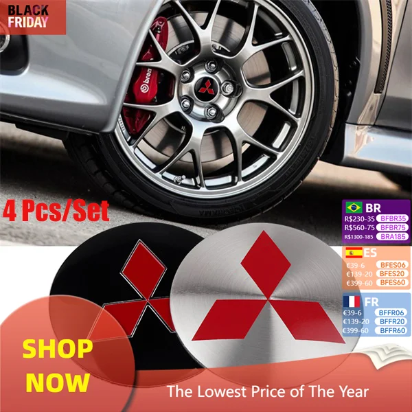 4PCS 56/60MM Car Wheel Center Hub Caps Logo Cover Auto Accessories For Mitsubishi Ralliart Lancer Outlander Competition Galant