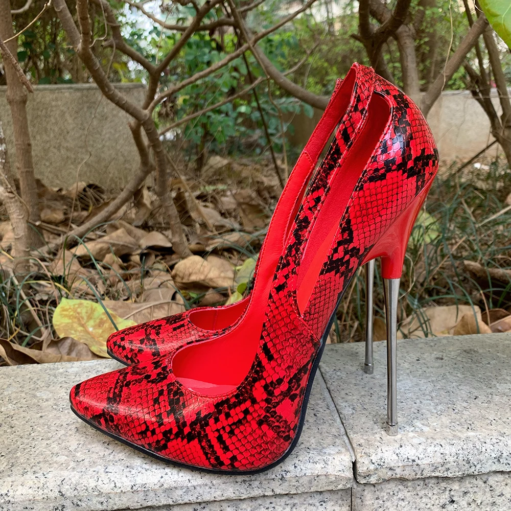 

2025 New Arrival 16cm High Heels Red SnakeSkin Stilettos Sexy Pumps Cross Dresser Fetish Night Club Catwalk Shoes Plus Size46