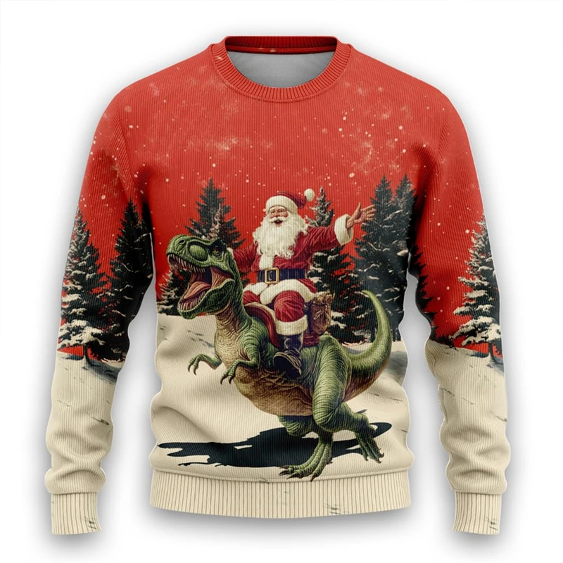 

Santa Claus Ride Graphic Sweatshirts Transportation Motorbike Ugly Christmas Sweater Horse Bike Pullovers Vintage Man Streetwear