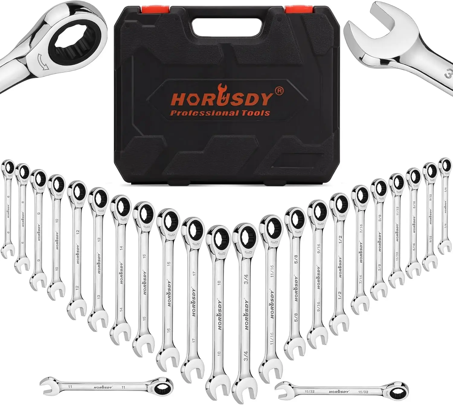 

24-Piece Ratcheting Wrench Set Metric and SAE Ratchet Combination Wrenches Set with Organizer 72-Teeth Chrome Vanadium Steel