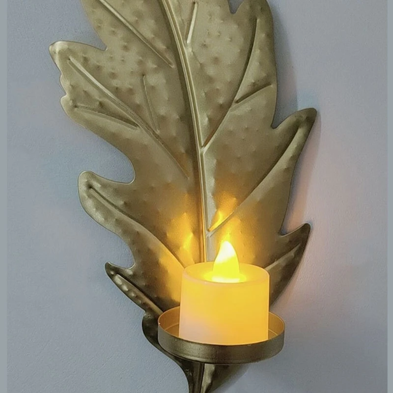 Decorative Gold Candlestick Wall-mounted Metal Leaf Candlestick for Creative Wall Decoration Hanging Sconce for Home Dropship