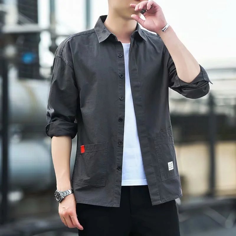 Men's Casual Work Shirt Jacket Durable Dirt-resistant Spring Autumn Construction Auto Repair Loose Fit Long Sleeve Polyester