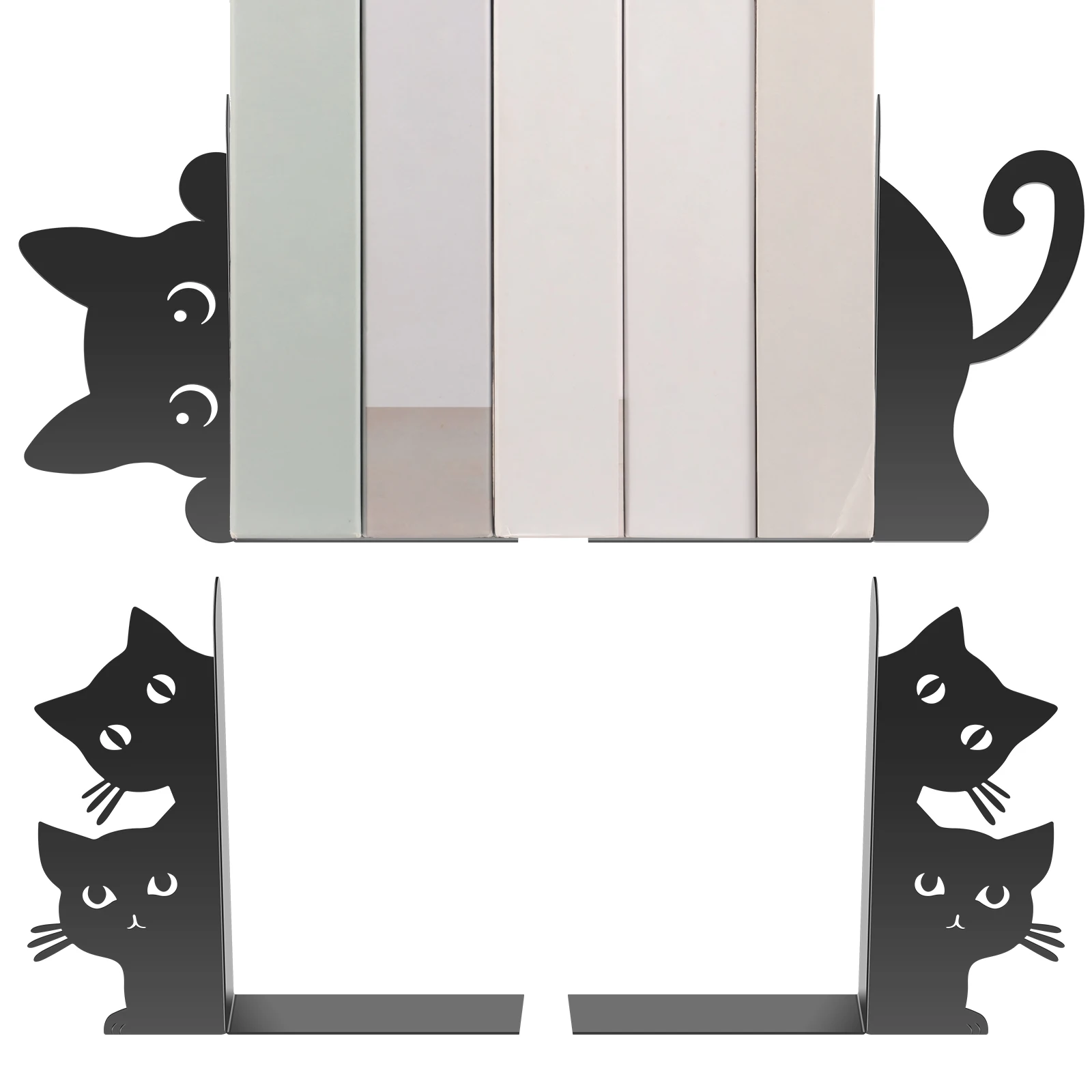 Cat Shaped Bookend Bookshelf Decorative Metal Book End Book Stopper for Office Home Library Cute Desk Bookshelf Decor Organize