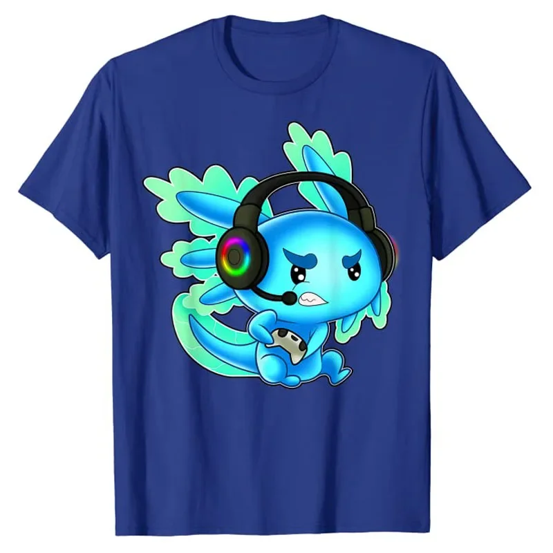 Funny Axolotl Kawaii Play Video Game Cartoon Anime T-Shirt Cute Gamer Graphic Tee Tops Streetwear Halloween Clothes Gifts