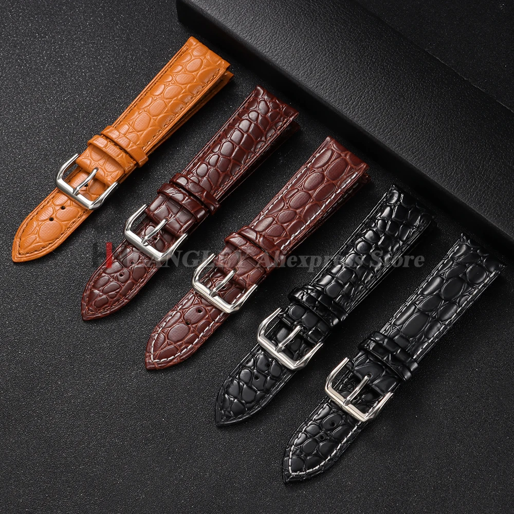 Crocodile Pattern Design Leather Watch Strap 18mm 20mm 22mm 24mm Watchband Casual Business 12/14/16/17/19/21mm Wristwatch Bands