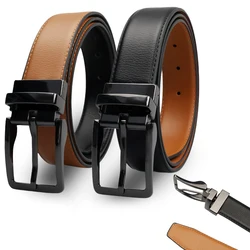 3.3cm Business Leather Men's Belt Double-sided Available Two-layer Cowhide Rotatable Alloy Pin Buckle Belt