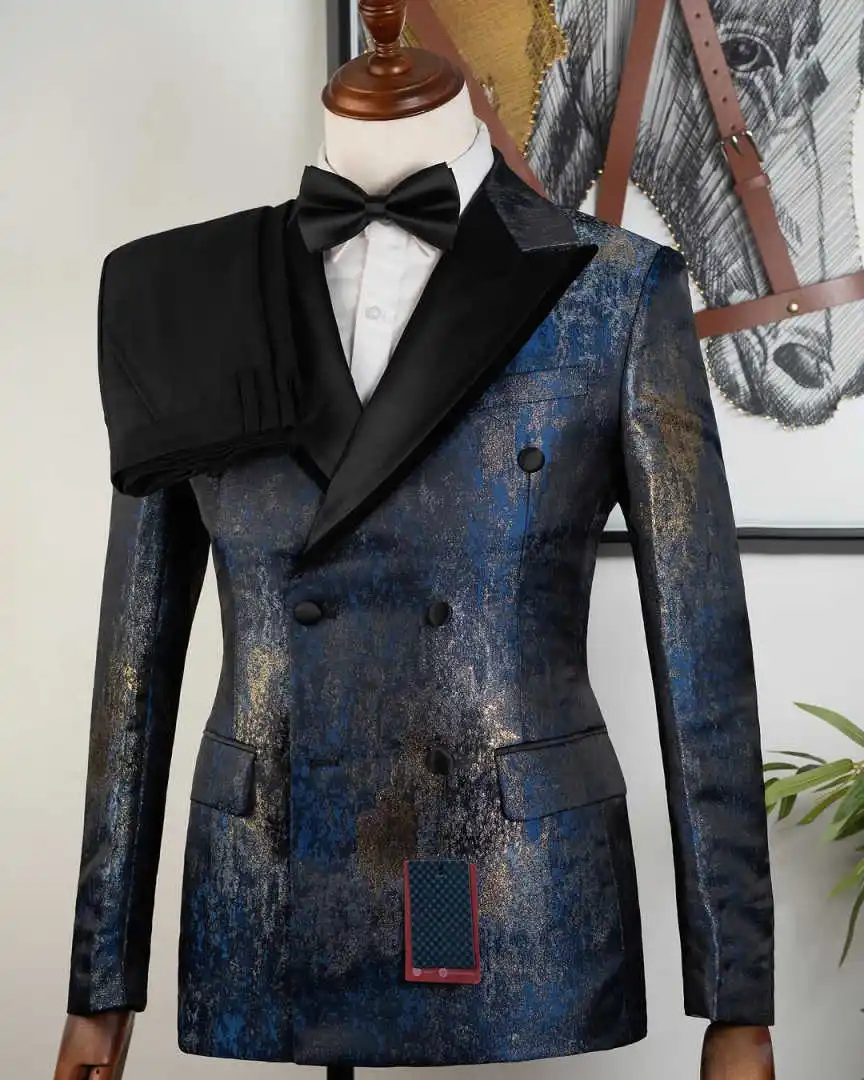 Gorgeous Wedding Tuxedos 2 Piece Set Jacket Pants Jacquard Men Suits Exquisite Double Breasted Groom Blazers Customized