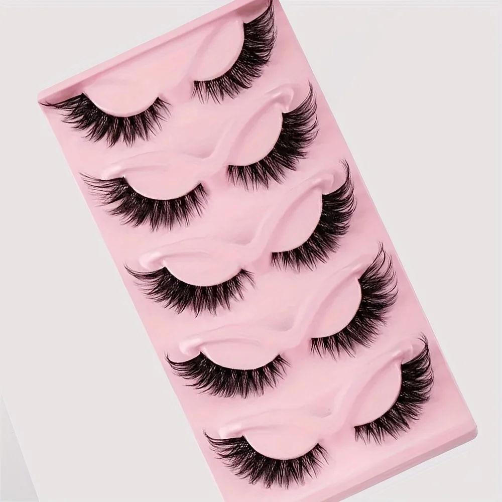 5 Pairs False Eyelashes - Natural Long, Cat Eye Style, Winged Tips, Manga Lashes for Eye Elongation,