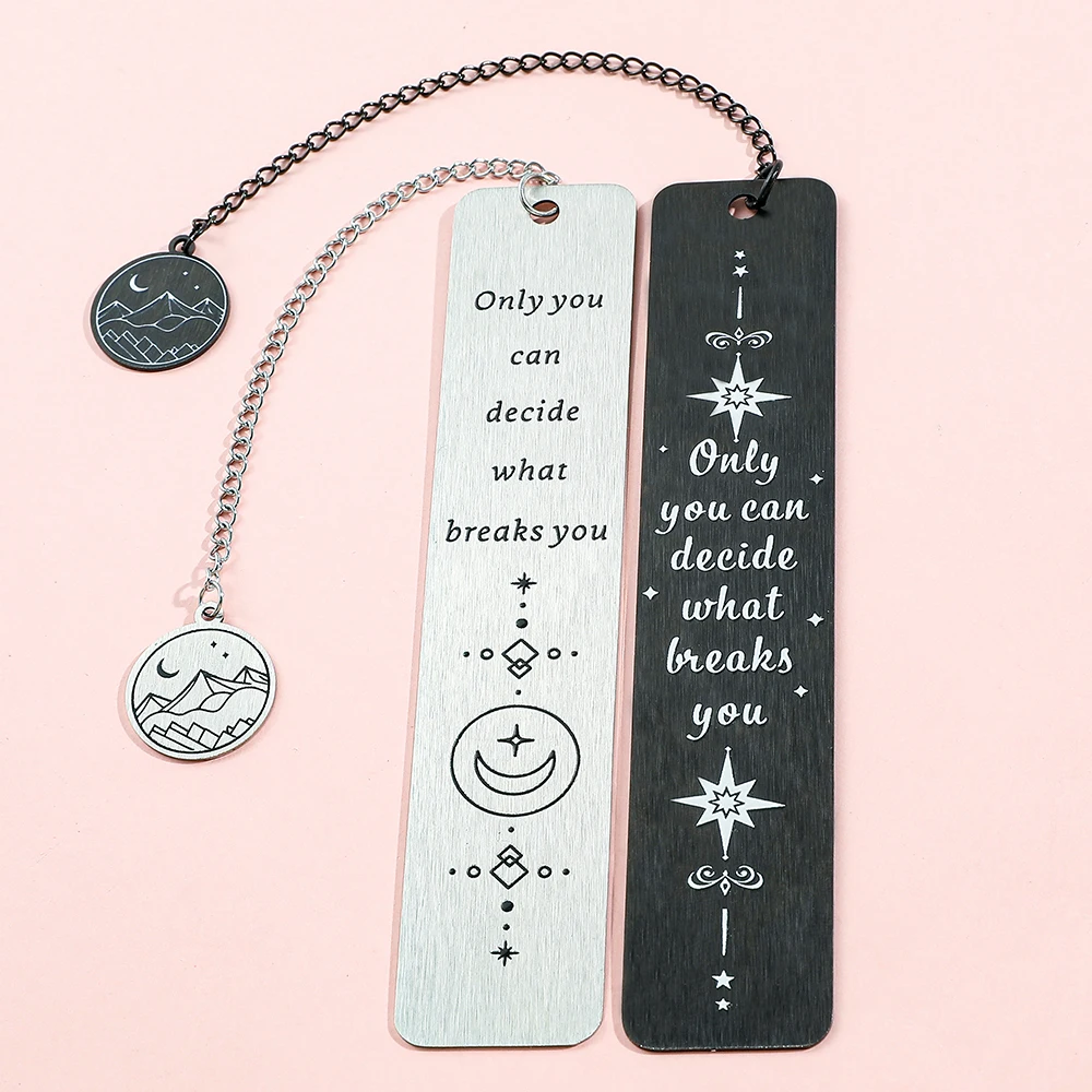 1pcs Black Stainless Steel Bookmarks Inspirational Bookmarks for Students School Supplies Page Markers for Fiction Fans