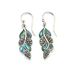 Boho Ethnic Peacock Feather Drop Earrings Tribal Jewelry Carved Metal Blue Painting Epoxy Small Dangle Earring Women
