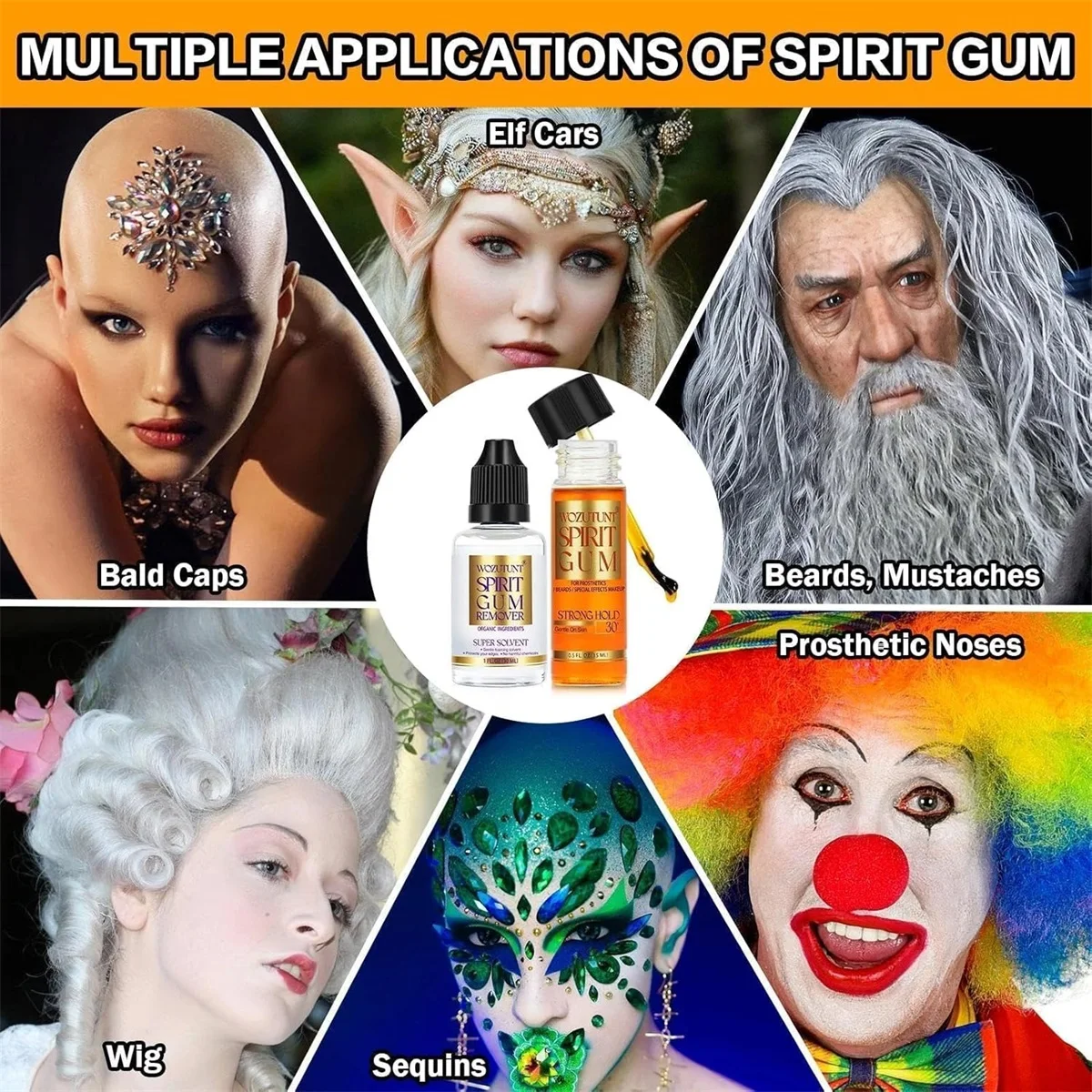 Spirit Gum Adhesive & Remover Kit Professional Cosmetic Glue Face Skin Body SFX Makeup Strong Hold Bald Caps Prosthetics Cosplay