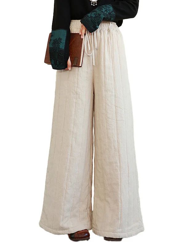 Retro Flared Pants High Waist Cotton Linen Thiened Loose Casual Trousers for Women Straight Leg Pants Breathable Skin-Friendly