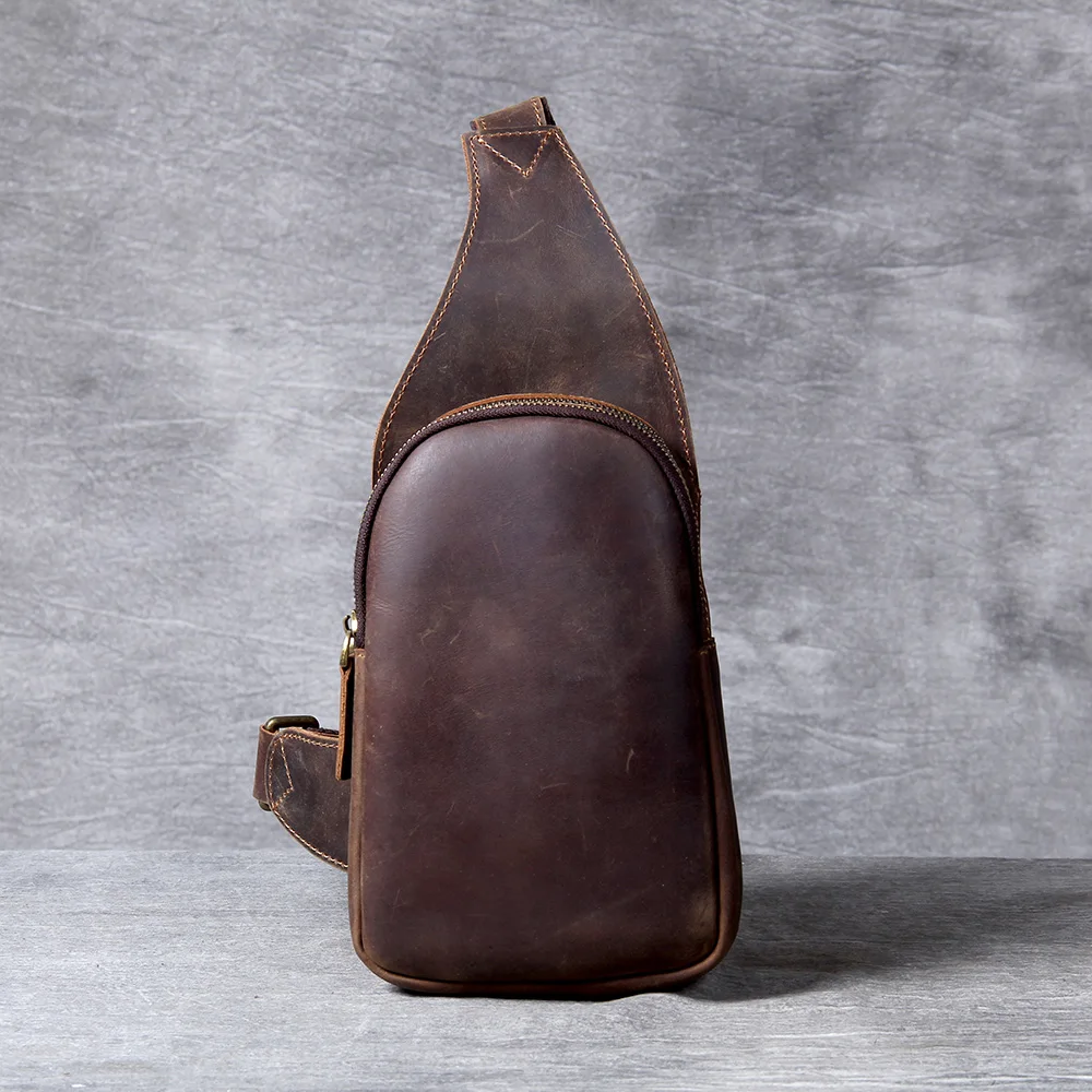 S.WORKER Brusttasche aus Vollnarbenleder für Herren, Umhängetasche aus echtem Leder für Herren, Vintage Retro Freizeittasche – Detail 7