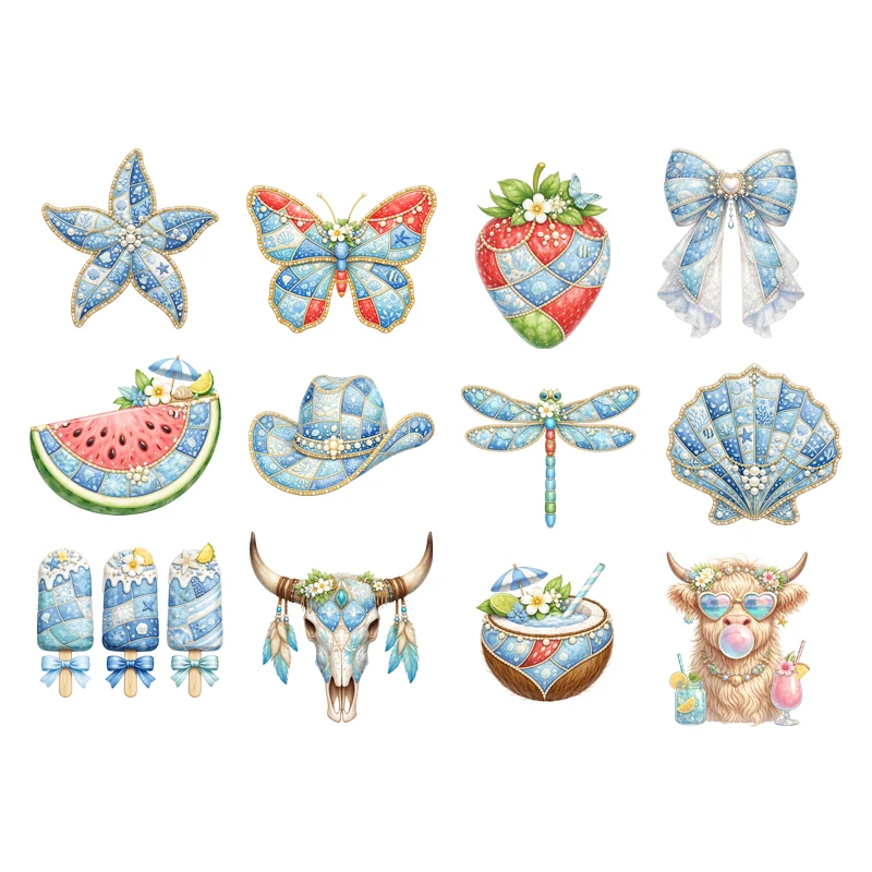 Hand drawn Bohemian Summer Heat Transfer Vinyl Sticker Set Heat-Resistant,Easy to Use.Perfect for event decorations gift making