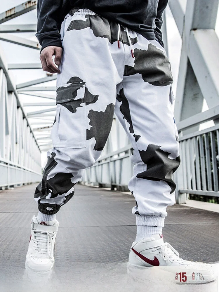 Camouflage Workwear Pants Men's Loose Harajuku Style Street Fashion Trousers with Pockets Loose Fit Polyester Fiber