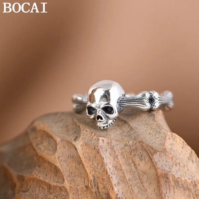 

Кольцо BOCAI NEW S925 из серебра 925 пробы, винтажное, с эффектом состаривания, в форме костяного сустава и черепа, открытое, унисекс, подарок для мужчин и женщин