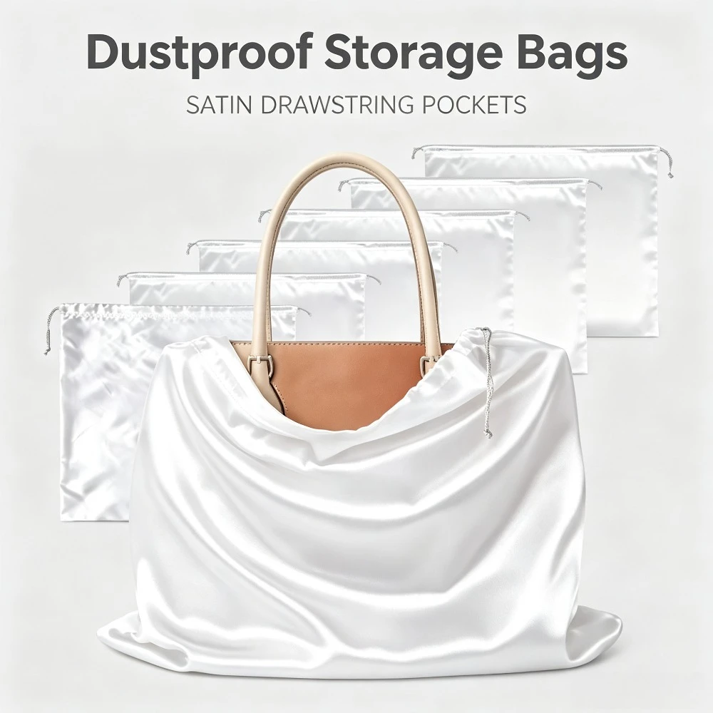 New Reusable Silky Satin Dust Bags Handbag Shoes Clothing Storage Drawstring Bag Large Capacity Protective Organizer Cover